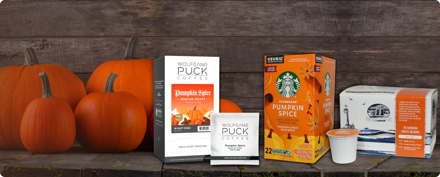 Pumpkin Spice single cup coffee pods and k-cups